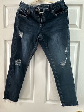 new directions Dark Blue Distressed Cropped Jeans